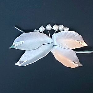 Bond Boyd Sterling Leaf and Pearl Brooch with matching Screw Back Earrings